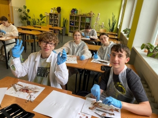 uczniowie klas 7 koła biologicznego na zajęciach